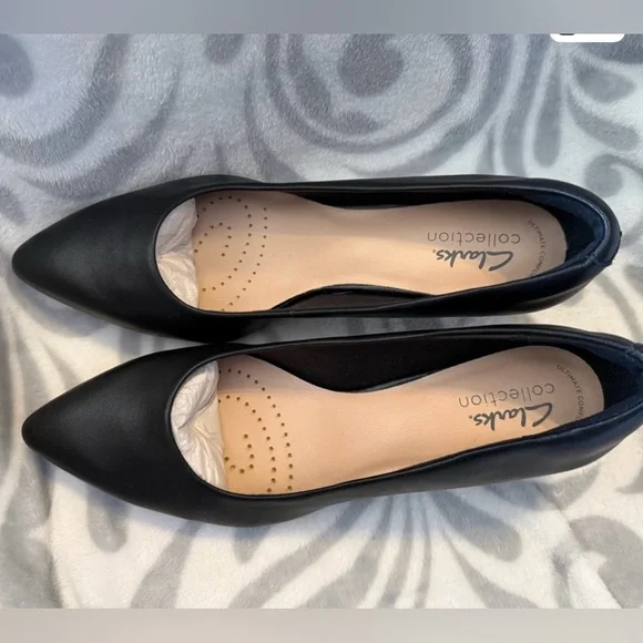 New Clarks Black Leather Linvale Jerica Heels comfortable 7 W (box not perfect) - Picture 7 of 9